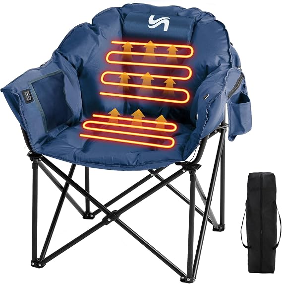 Slsy Heated Camping Chair Heats Back and Seat, Heated Portable Camp Chair with 3 Heat Levels, Heavy Duty Heated Moon Chair for Lawn, Outdoor, Picnic, Lounge Patio