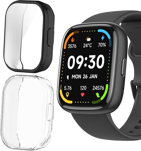 IDW26 Smart Watch Case, Lamshaw TPU Case with Screen Protector Compatible for Faweio, KEEPONFIT, FUYOTI, Hikwel, Bambooinn IDW26 Smart Watch (2 Pack-Black+Clear)
