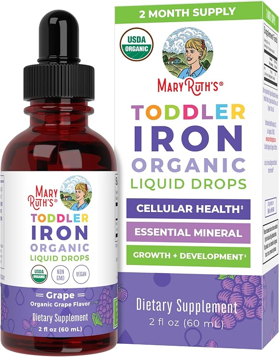 MaryRuth's USDA Organic Toddler Iron Liquid Drops for Ages 1-3, Grape, 2 oz