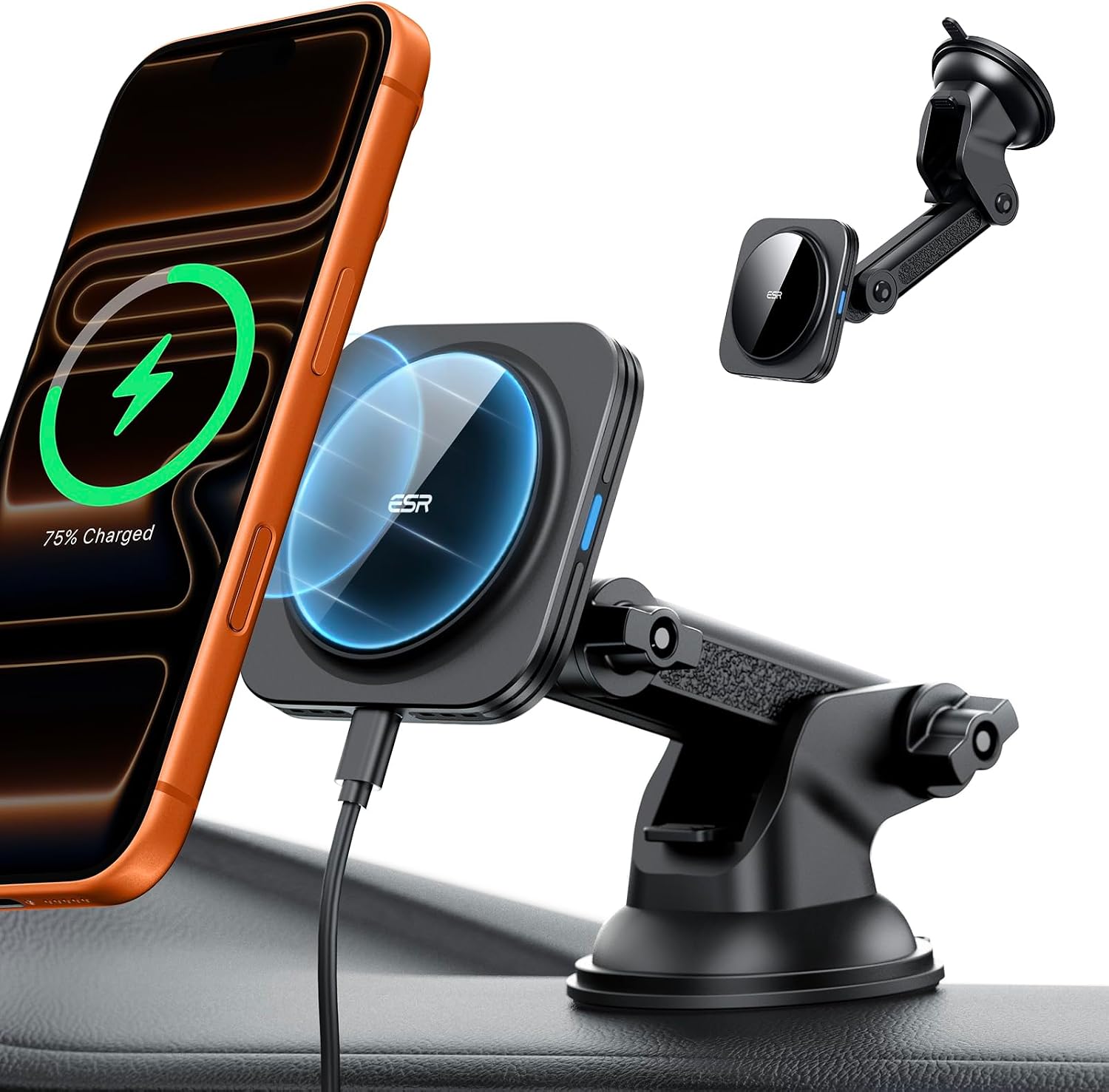 ESR for 15W MagSafe Car Mount Charger, DashboardWindshield Suction Cup Wireless MagSafe Car Charger for iPhone 17e Air 17 Pro Max 16 15 14 Plus 13 12 Mini, Galaxy S25S26 Series, Fast Charging