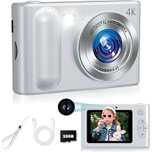 Digital Camera, 1080P Cheap Digital Camera, 48MP Digital Point and Shoot Cameras with Dual Lens, Fill Light & 32GB SD Card, Kid Camera for Boys Girls Gifts (Silver)