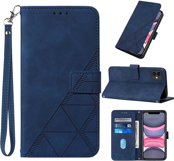 for iPhone 11 Case Wallet, Card Holder, Flip, Strap, Blue
