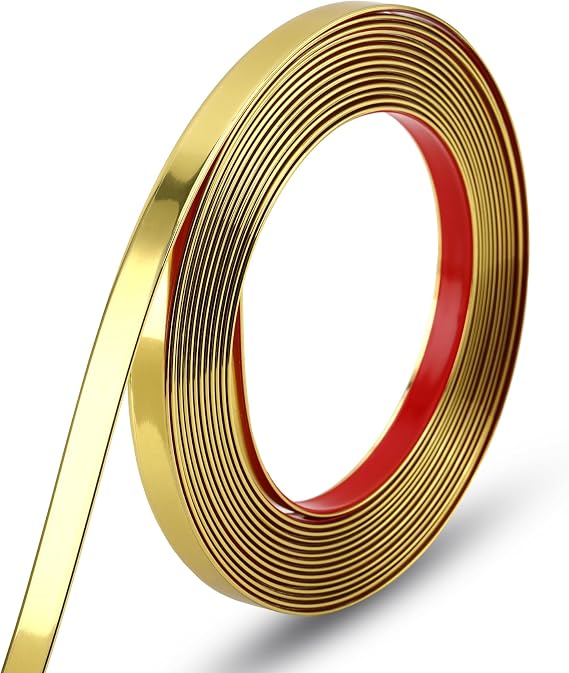 Gaahing 196.8" x 0.5" Shiny Gold Molding & Wall Trim, Flexible Peel and Stick Decorative Strip for Tile, Mirror, Ceiling, Floor, Panel, Cabinet