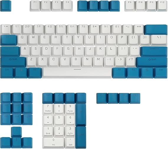 PBT Keycaps Backlit Cherry MX Keycap Set Doubleshot OEM Profile Translucent with Keycap Puller for US Layout 61 87 104 108 MX Switches Mechanical Keyboard (Blue White Combo)