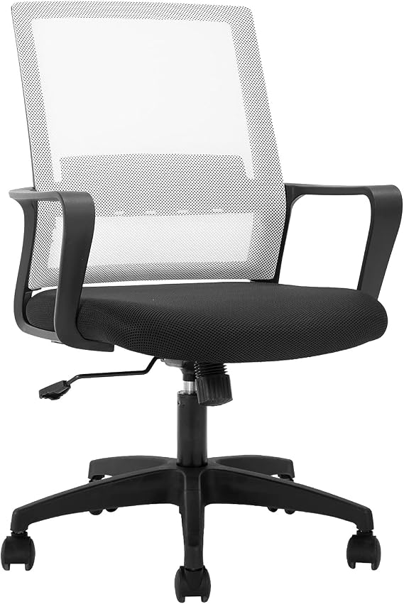 Office Chair Ergonomic Chair Mid Back Mesh Desk Chair Adjustable Height Swivel Mesh Chair Computer Chair with Armrest Lumbar Support,White