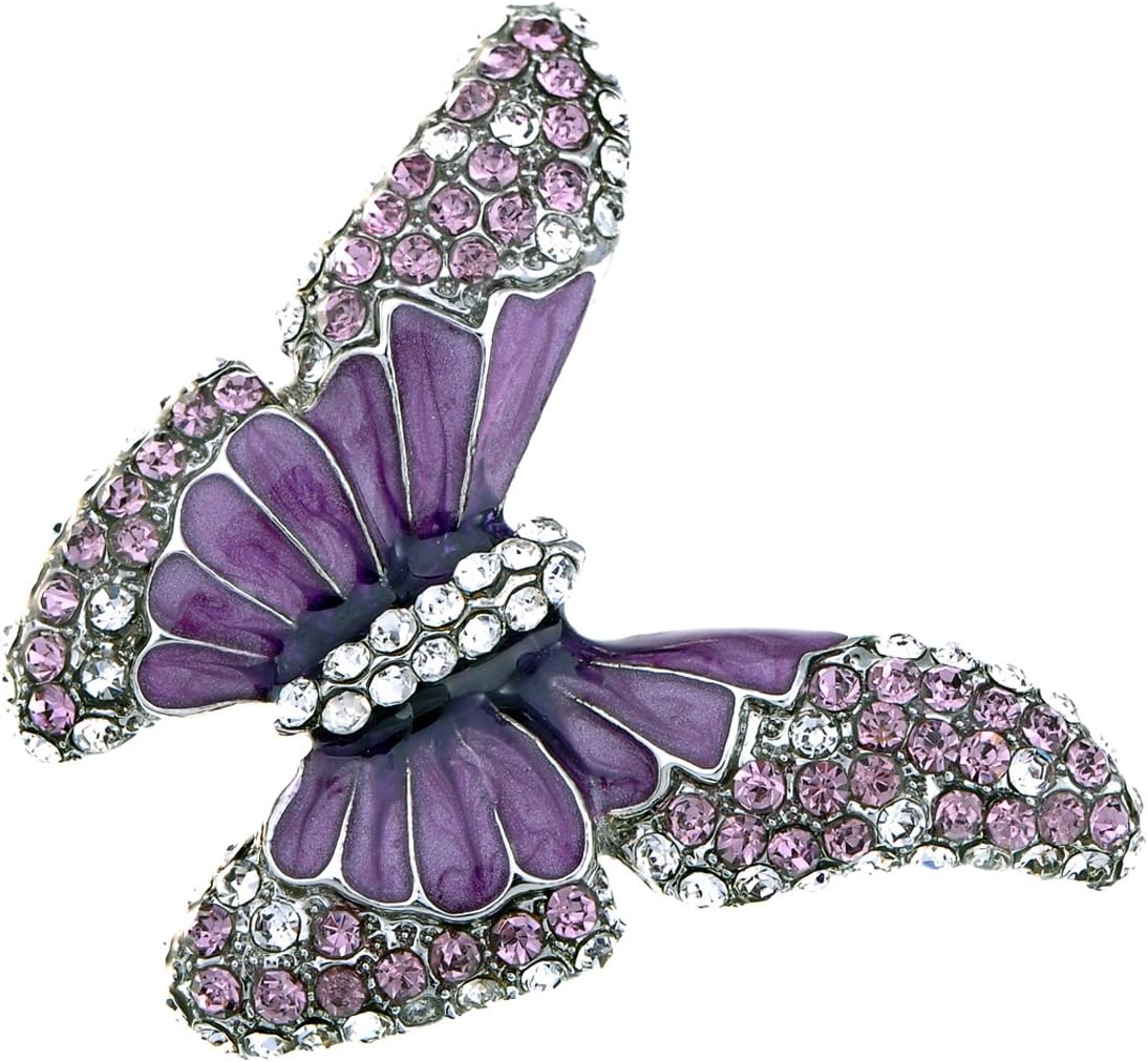 Alilang Butterfly Purple Enamel Crystal Synthetic Amethyst Rhinestone Spring Fashion Custom Ring