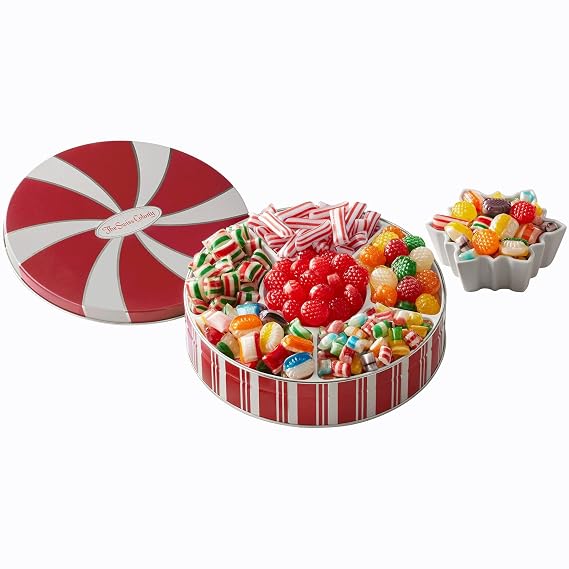 The Swiss Colony Traditional Christmas Candy Tin - 1 lb. 14 oz. Net Wt. | Old Fashioned Hard Candy Mix, Raspberry Drops, Pillows - Perfect Sweets Gift Box for All Occasions & Grandparents
