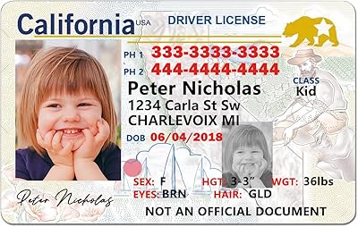 Child Safety ID Card Kid Novelty Driver License | for Children Under 12 Years | Photo ID Badges Custom ID Card Anti-Loss