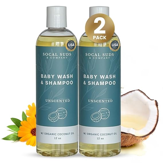 SoCal Suds & Company Organic Baby Shampoo and Body Wash Unscented 12oz 2pck