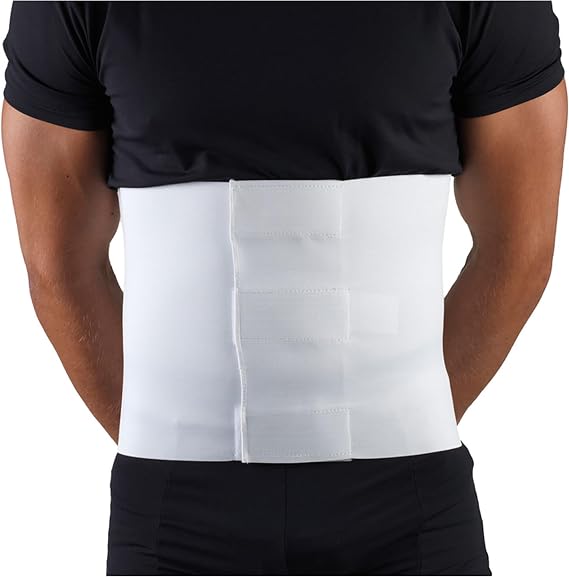 OTC Abdominal Binder, 10-Inch Chest and Rib Panel Support for Men and Women, Elastic, White, Small