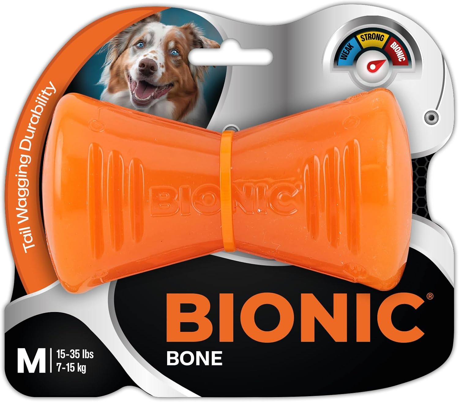 BIONIC Bone Dog Toy, Medium - Interactive Dog Chew Toy That Stands Up to The Toughest Chewers, for Dogs Between 15-35 lbs. 7-15 kg.