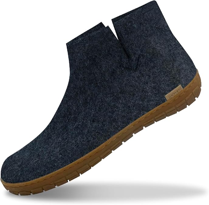 Glerups 100% quality wool mix Boot Slipper with rubber sole - Unisex - Denim