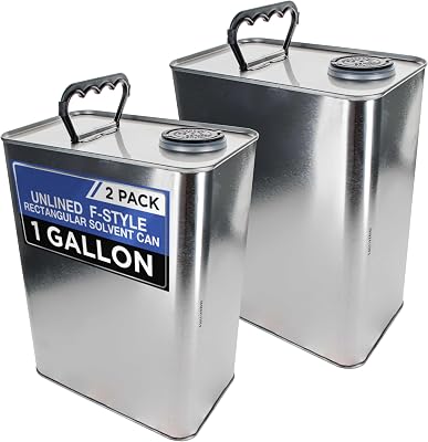 Master Elite 1 Gallon Empty F-Style Metal Rectangular Solvent Can with Caps, Pack of 2 - Pull-Up Spout, 128 fl. oz. Steel Paint Storage Container Tin - Unlined Can, Store Thinner, Automotive Coatings