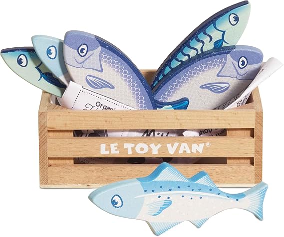 Le Toy Van - Wooden Honeybee Market Fresh Fish Crate | Wooden Role Play Toy | Supermarket Pretend Play Shop Food