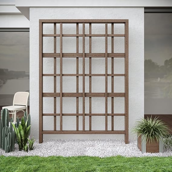 Vita Urbana Espresso Brown Embossed Vinyl Modern Trellis and Privacy Screen, 60 inch L x 84 in H, Garden Decor Lattice, BPA and Pthalate Free, VT17631