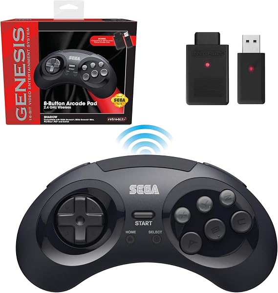 Retro-Bit SEGA Genesis 2.4 GHz 8-Button Wireless Controller - (Black)