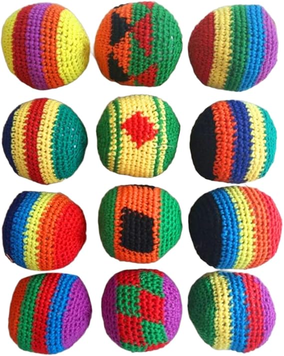 Juggling Balls for Adults Hacky Sack Ball Toy Kickball Products Soft Juggling Foot Bags Sack Race Crochet Geometric Pattern 4PC (Random Color, 4 PC)