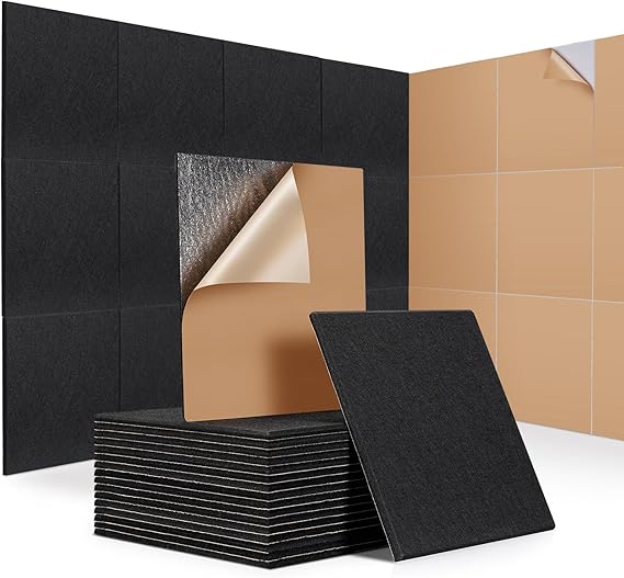 18 PCS Sound Proofing Panels Self-Adhesive, JAMELO 30x30x0,9cm Square Acoustic Absorbing Panels for Wall, High Density Insulation Soundproofing Panels for Recording Studio, Game Room, Offices, Black