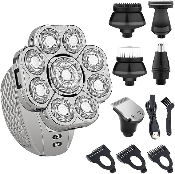 Head Shavers for Bald Men, 6 in 1 Electric Head Shavers for Bald Men Razor Upgraded 9D Floating Cutter Grooming Head Shaver Wet and Dry Cordless Trimmer