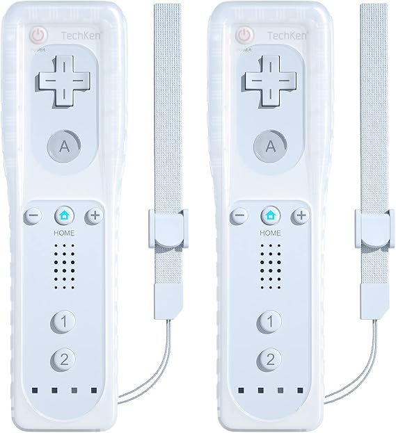 TechKen 2 Pcs Remote Controller for Wii, Remote Game Controllers Compatible with Wii Remote Replacement with Silicone and Wrist Strap (White)