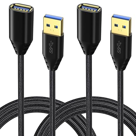 USB 3.0 Extension Cable, 6ft Braided Extender Cord - A Male to A Female Compatible with Keyboard, Mouse, Hard Drive, Printer, 2Pack