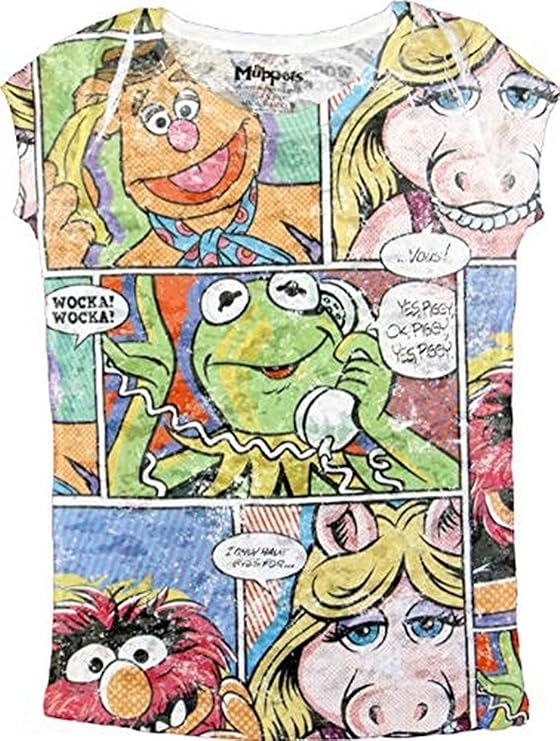 The Muppets Comics Squares White Sublimation Burnout Juniors T-Shirt Tee