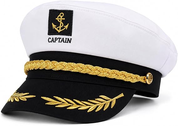 SUWOW Captain Hat Yacht Sailor Hat Nautical Skipper Cap Captains Cap Sailor Accessories for Halloween Captains Costume Sailors Costume for Men Women