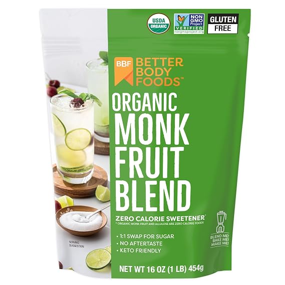 BetterBody Foods Organic Monk Fruit Allulose 1 lb, Zero Cal, Sweetener