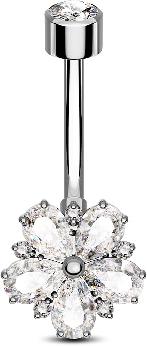 Jewseen Titanium Belly Button Rings G23 Implant Grade Titanium Belly Piercing Jewelry Internally Threaded Navel Rings Flower Navel Piercing Jewelry for Women