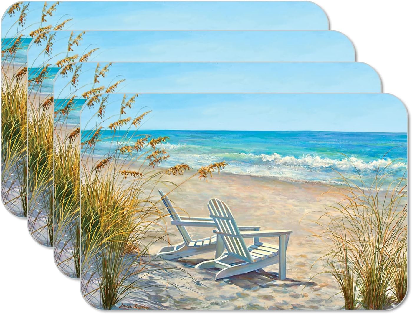 Counterart Ocean View 4 Pack Reversible Easy Care Flexible Plastic Placemats Made in The USA BPA Free Easily Wipes Clean