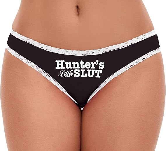 Knaughty Knickers Hunters Little Slut Hunter Personalized Slutty Bedroom Play Black and White Bikini Panties Adult Flirty Fun
