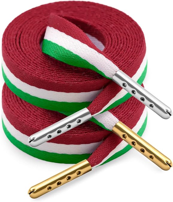 YJRVFINE Flat Colored Shoe Laces: Striped Sneaker Shoelaces with Metal Tips