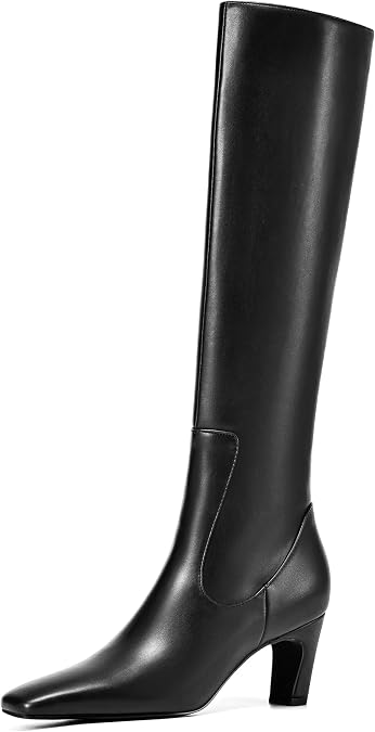 TEAIEUI Knee High Boots Women Square Toe Tall Boots Chunky Block heels Long Boots Side Zipper Dress Fashion Boots