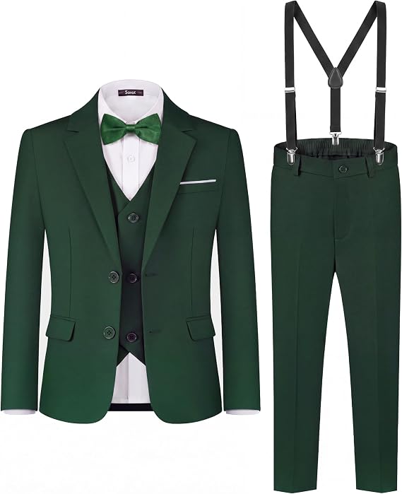 Boys Formal Dress Suits 5 Piece Slim Fit Dresswear Suit Set with Kids
