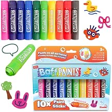 ZIMPLI 10 x Large Baff Paint Sticks, Bath Crayons, Pens for Kids, Vibrant Colours, Mess-Free, Easy Clean, Fast Dry Action, Non-Toxic
