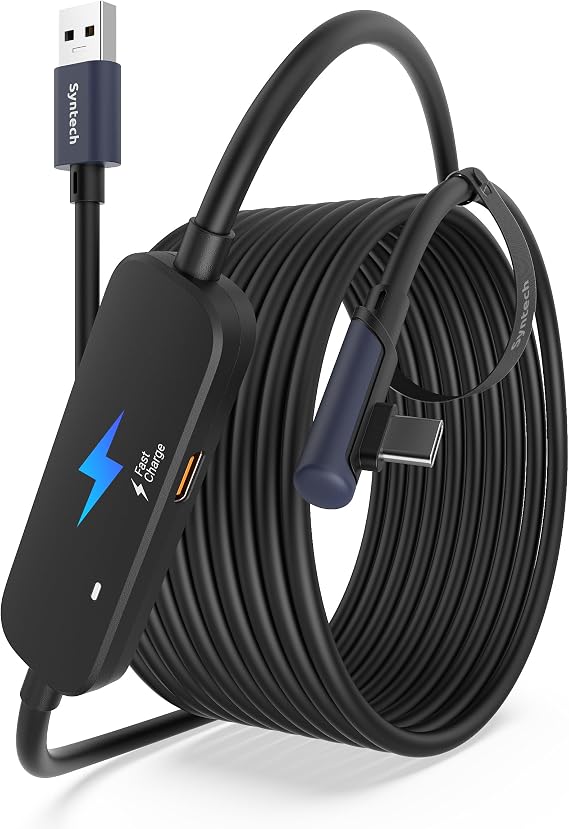 Syntech Link Cable with Charging 16FT Compatible with Oculus/Meta Quest 3S/3 Accessories, Quest2/Pro, Pico4, VR Cable Without USB 3.0 A to C Adapter for SteamVR, Charge & Link Simultaneously, Black