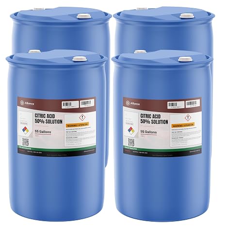Alliance Chemical - Citric Acid 50% Solution - 4 x 55 Gallon Drums - Industrial Acid Cleaner & pH Adjuster