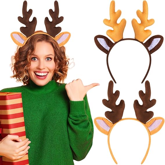 Bememo 2 Pcs Halloween Antler Headband Christmas Reindeer Headband, Novelty