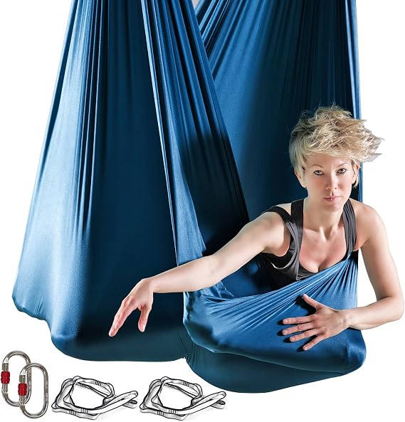 5.5 Yard Aerial Yoga Hammock Set Yoga Hammock Kit for Fitness Anti Gravity Fabrics with Low Stretch Nylon Fabric & Included Hardware for Aerial Dance