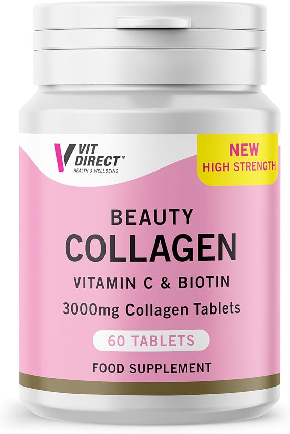 Beauty Collagen Tablets (Plus Biotin) - 60 Tablets - Two Month Supply - Daily Supplement - for Healthy Hair, Skin & Nails - High Strength - Collagen Supplements for Women