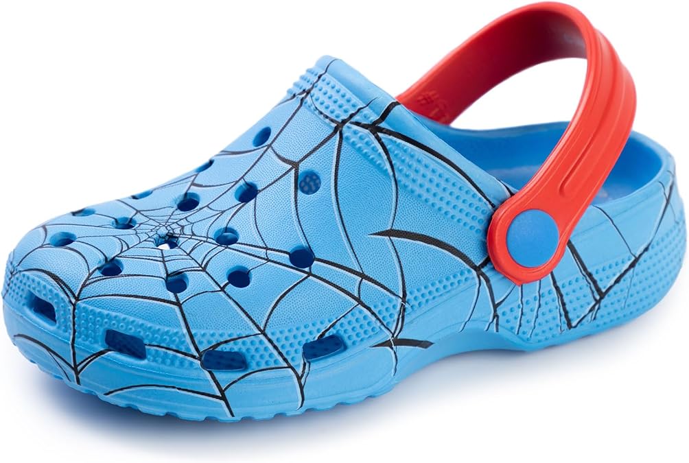 Marvel Spider-Man Boys Clogs | Blue Slip-On Sandals with Spider-Man Novelty Charms | Indoor & Outdoor Footwear