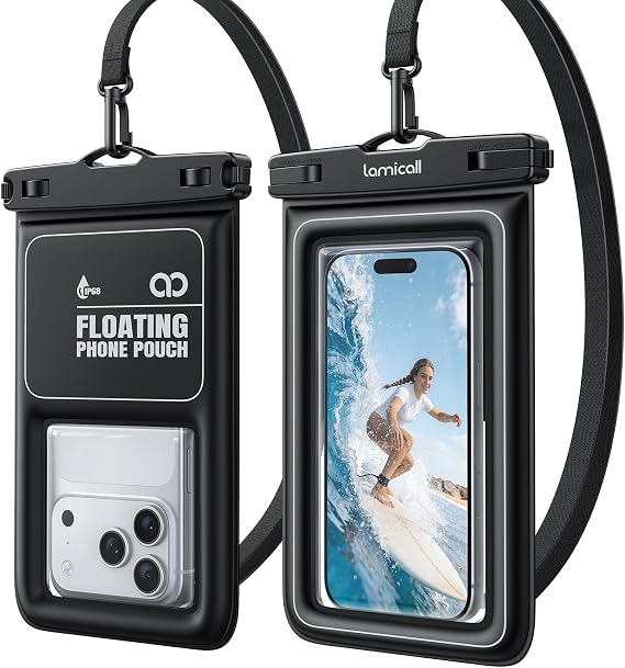 Lamicall IP68 Floating Waterproof Phone Pouch, 2 Pack Waterproof Phone Case | Water Proof Phone Pouch for iPhone 17 16 15 14 13 Pro Max, Galaxy S26 S25 S24 Ultra, Beach Cruise Travel Essentials, 4-8.5"