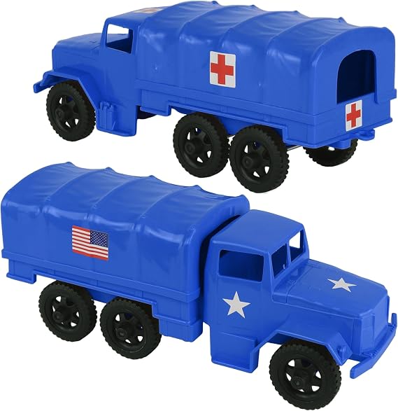 TimMee Plastic Army Men Trucks - Blue M34 Deuce and a Half Cargo Vehicles US Made