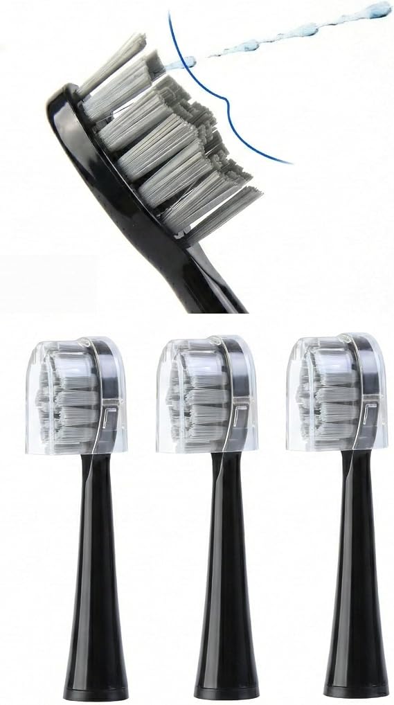 Replacement Toothbrush Heads for Waterpik Sonic Fusion 2.0 - Electric Flossing Brush Head Compatible with Water pik Sonicare Flosser Combo - 3 Pack White Soft Bristles (Black, Pack of 3)