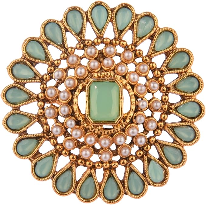 Efulgenz Indian Jewelry Rings for Women Antique Round Faux Pearl Crystal Bollywood Adjustable Big Finger Ring Fashion Party Statement Jewelry for