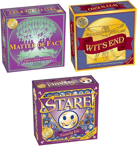 Game Development Group's Triple Play Board Game Bundle for Adults and Game Night: Matter Of Fact + Wit's End + Stare! Family Ed. (3 Count, 13+)
