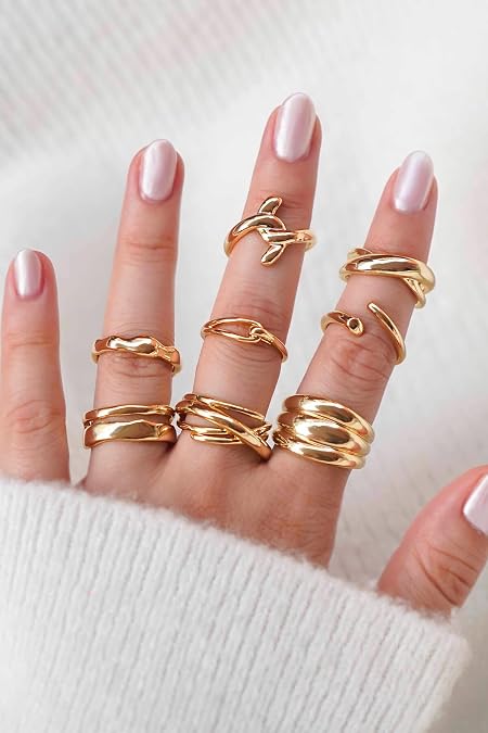 Trend Collection Gold 8’Li Ayarlanabilir Vip Kadın Yüzük Seti – Altın Kaplama,Altın 0
