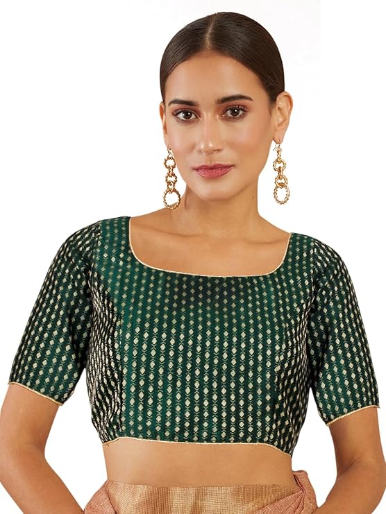 Chandrakala Women's Readymade Saree Blouse Elbow Length Sleeves (B225-P)