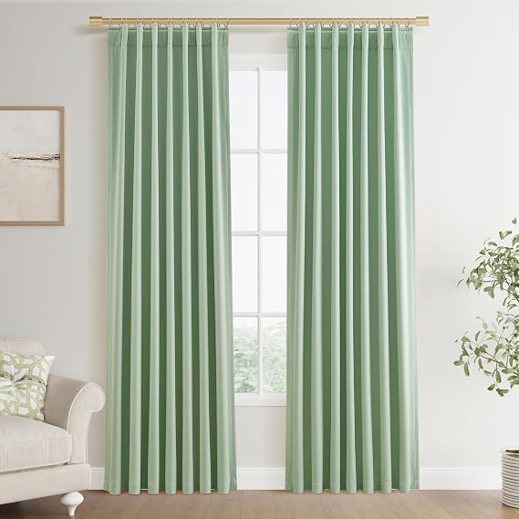 Joywell 100% Blackout Linen Curtains 84 Inches for Bedroom Aqua Green
