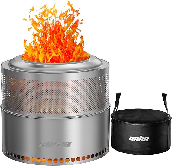 unho 20 Inch Stainless smokeless firepit for Outside Wood Burning Stove